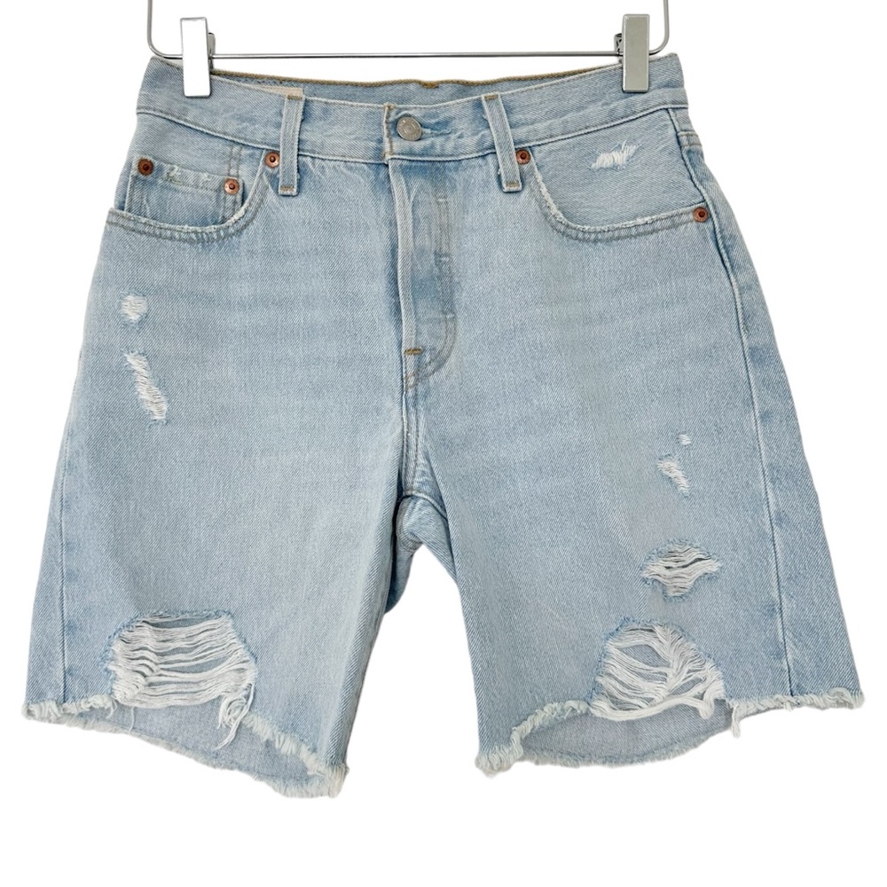 Levi's Light Blue Distressed Women Shorts - Picture 2 of 13